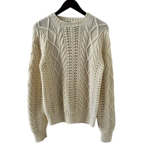 D. Byford Vintage Cream Crew Neck Long Sleeve Cable Knit Sweater Size Large - Picture 2 of 6